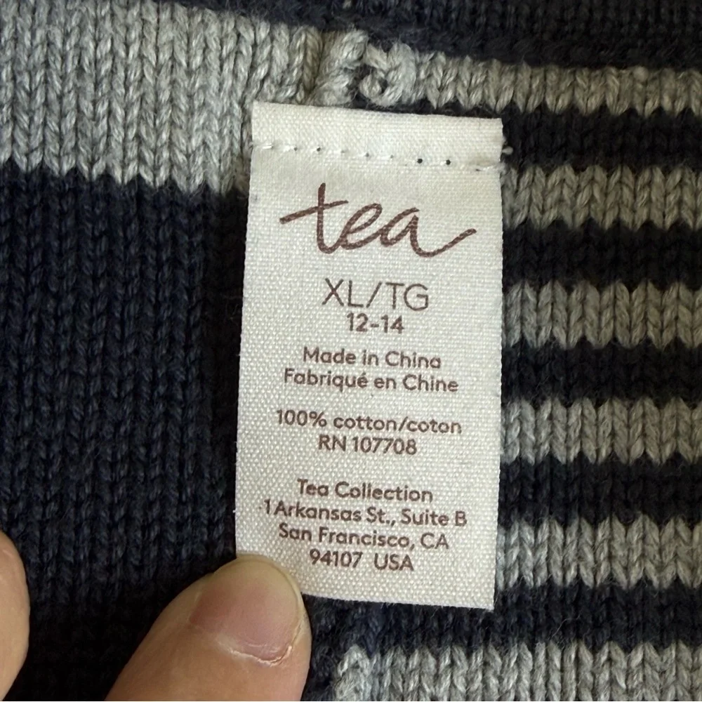 Tea Womens Open Cardigan Sweater sz XL Gray Striped Knitwear Boxy Outdoor Hi-Low
